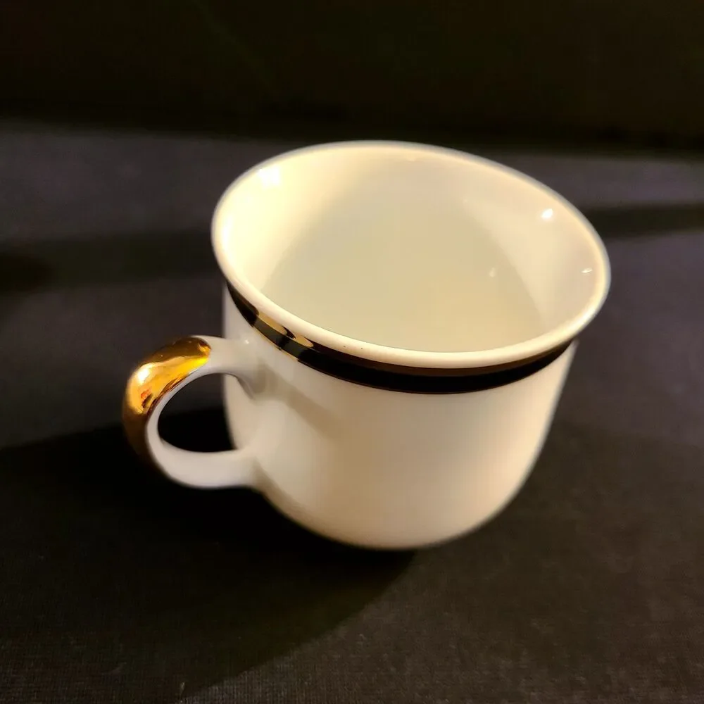 Vintage Baum Demi Set 4pc Teacups Saucers Paola Black Dining Southington Jasmine